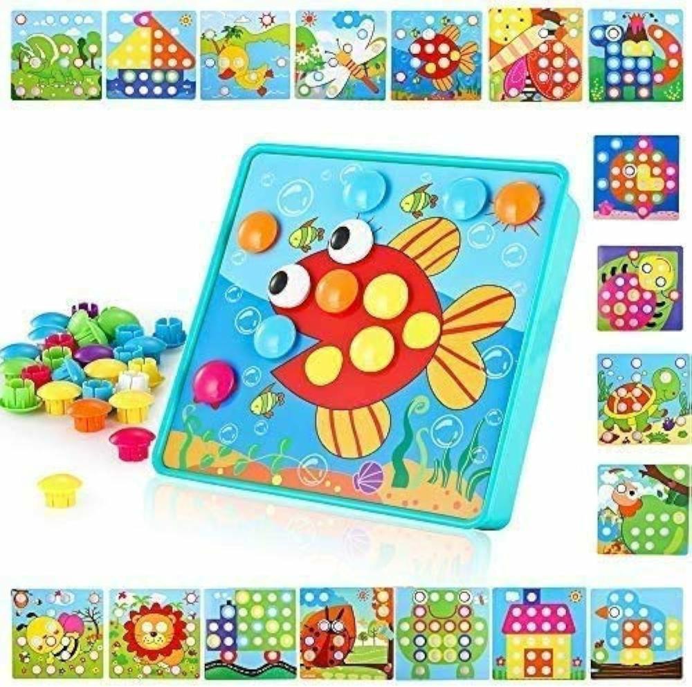 Jouets de tri et d’empilage  | Bouton Art Jouet Pour Tout-Petits, Activités Pour Tout-Petits Artisanat Correspondance de Couleurs Apprentissage Précoce Éducatif Panneau à Piquets 50 Boutons Et 18 Images