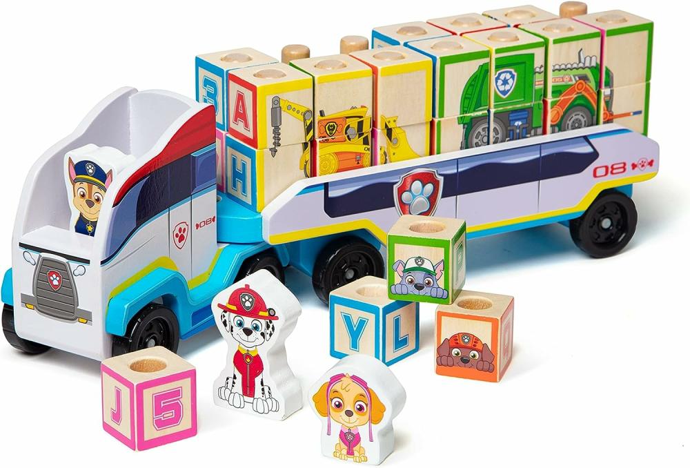 Jouets de tri et d’empilage  | Camion de Blocs en Bois Paw Patrol (33 Pièces) – Jouets de Tri et d’Empilage, Blocs de l’Alphabet pour Tout-Petits, Jouets de Véhicules pour Enfants de 3 Ans et Plus, 34,93 cm x 17,78 cm x 10,03 cm