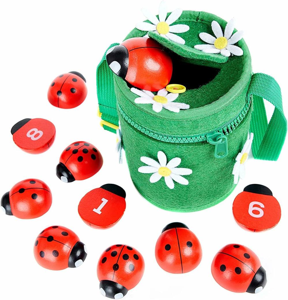 Jouets de tri et d’empilage  | Compter les coccinelles – Jouet en bois Montessori pour compter pour filles de 3 à 5 ans – Jouets éducatifs coccinelles pour tout-petits – Jouets pour enfants d’âge préscolaire pour le tri et l’appariement des chiffres & les compétences motrices fines – Cadeaux coccinelles