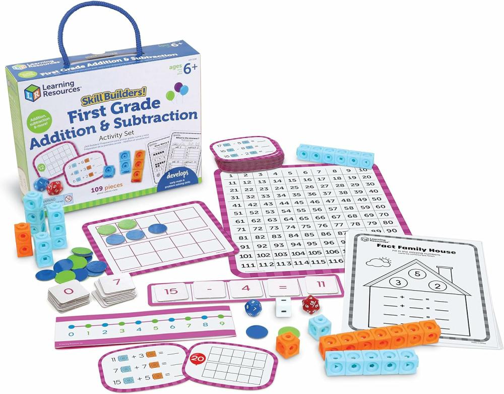 Jouets de tri et d’empilage  | Constructeurs de compétences ! Curriculum d’enseignement à domicile pour l’addition et la soustraction en 1re année Jeux d’apprentissage de 1re année Matériel d’apprentissage de 1re année 109 pièces Âge 6+