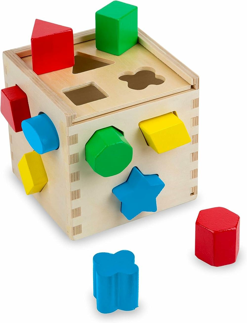 Jouets de tri et d’empilage  | Cube de tri des formes – Jouet en bois classique avec 12 formes – Jouets de tri des formes pour enfants de 2 ans et plus