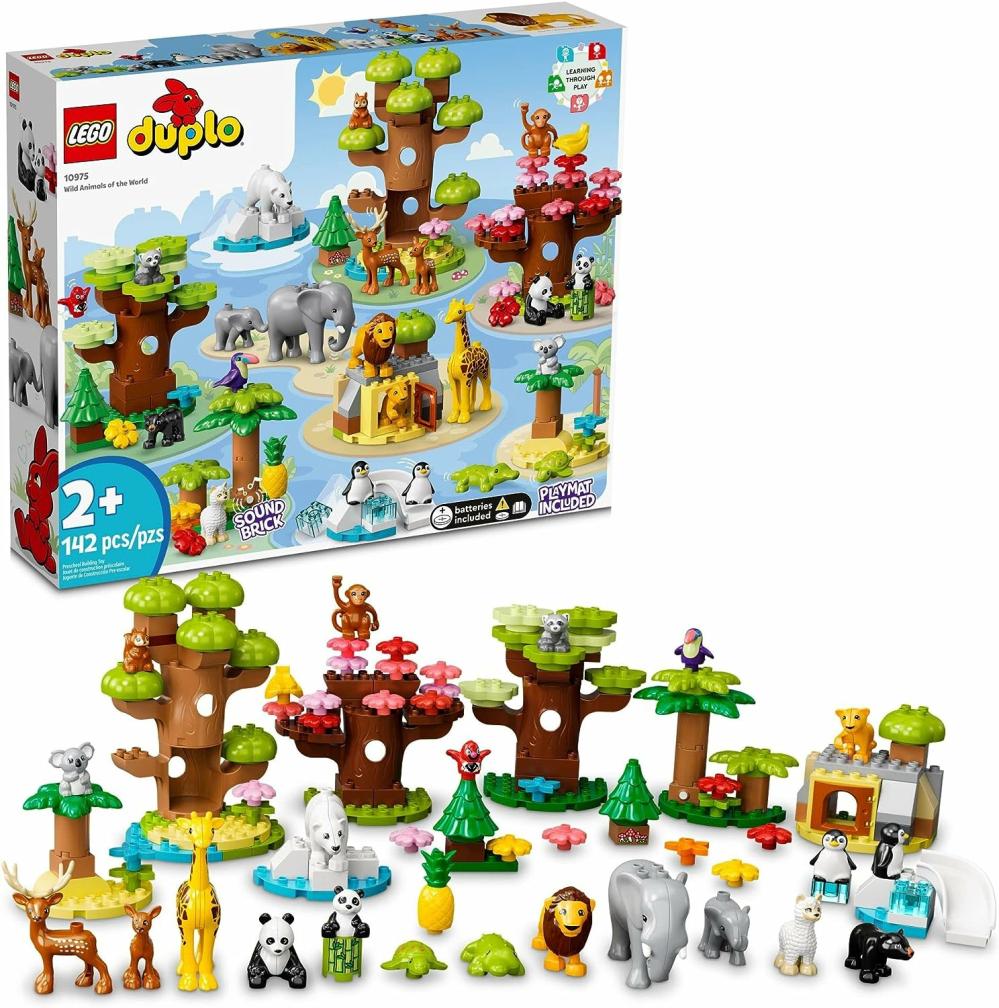 Jouets de tri et d’empilage  | Duplo Animaux Sauvages Du Monde Jouet 10975 Avec 22 Figurines Animales, Sons Et Tapis De Jeu Carte Du Monde, Kit De Construction Éducatif D’Animaux, Jouet D’Apprentissage, Cadeau Pour Tout-Petits, Filles, Garçons 2-5 Ans