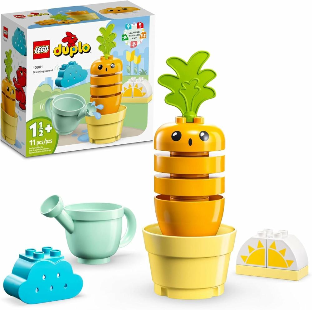 Jouets de tri et d’empilage  | Duplo Ma Première Carotte Croissante 10981 – Jouets à Empiler Pour Bébés de 1,5+ Ans avec 4 Briques de Légumes – Jouet Éducatif d’Apprentissage pour Tout-Petits