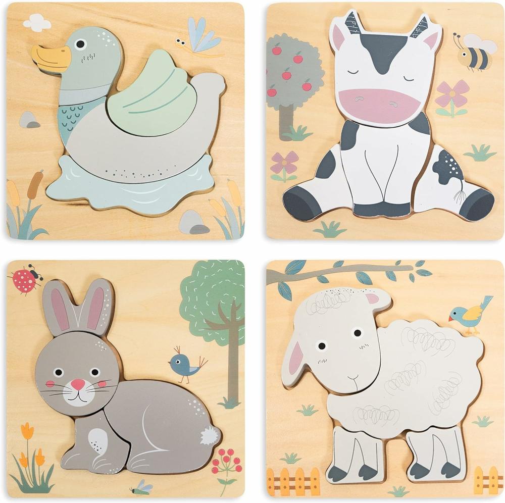 Jouets de tri et d’empilage  | Ensemble de 4 puzzles en bois en forme d’animaux pour tout-petits – Développement précoce du cerveau – Apprentissage pour enfants de 1 à 4 ans – Jouet éducatif Montessori STEM – Cadeau d’anniversaire.