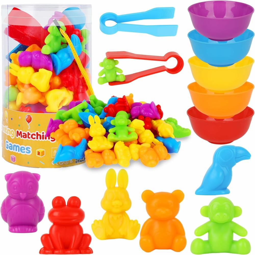 Jouets de tri et d’empilage  | Ensemble de 43 pièces d’animaux à compter – Jouets de comptage pour tout-petits – Jouets de tri de couleurs avec bols – Jouets sensoriels éducatifs Montessori pour enfants de 3 à 6 ans.