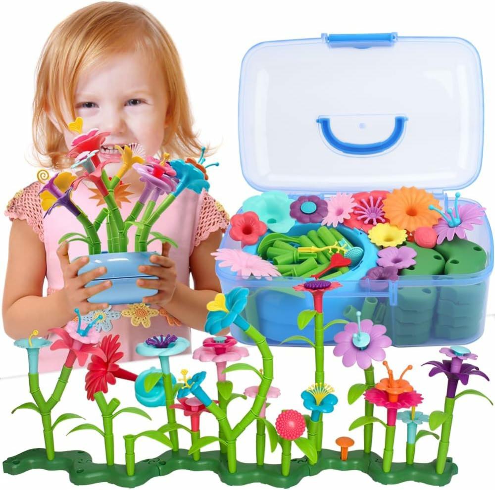 Jouets de tri et d’empilage  | Ensemble de construction de jardin fleuri – Grandir ! Jouets empilables amusants pour les tout-petits et les enfants de 3 à 6 ans. Activité éducative pour la maternelle. Cadeaux de jardinage STEM cool pour les filles (138 pièces).