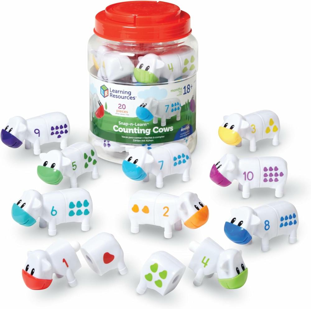 Jouets de tri et d’empilage  | Ensemble de jouets Snap-N-Learn Counting Cows, Développe la reconnaissance des couleurs, Ensemble de comptage et de tri, Animaux de la ferme, 20 pièces, Âges 18 mois et plus.