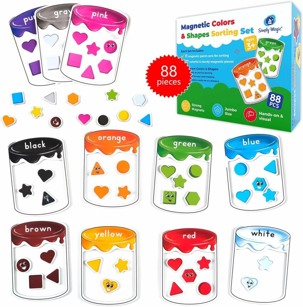 Jouets de tri et d’empilage  | Ensemble de tri de couleurs magnétique de 88 pièces – Formes magnétiques et jouets de tri de couleurs pour les tout-petits de 1 à 3 ans. Magnets de tri de formes et de couleurs pour réfrigérateur et tableau blanc. Ensemble de tri magnétique pour la reconnaissance des couleurs.