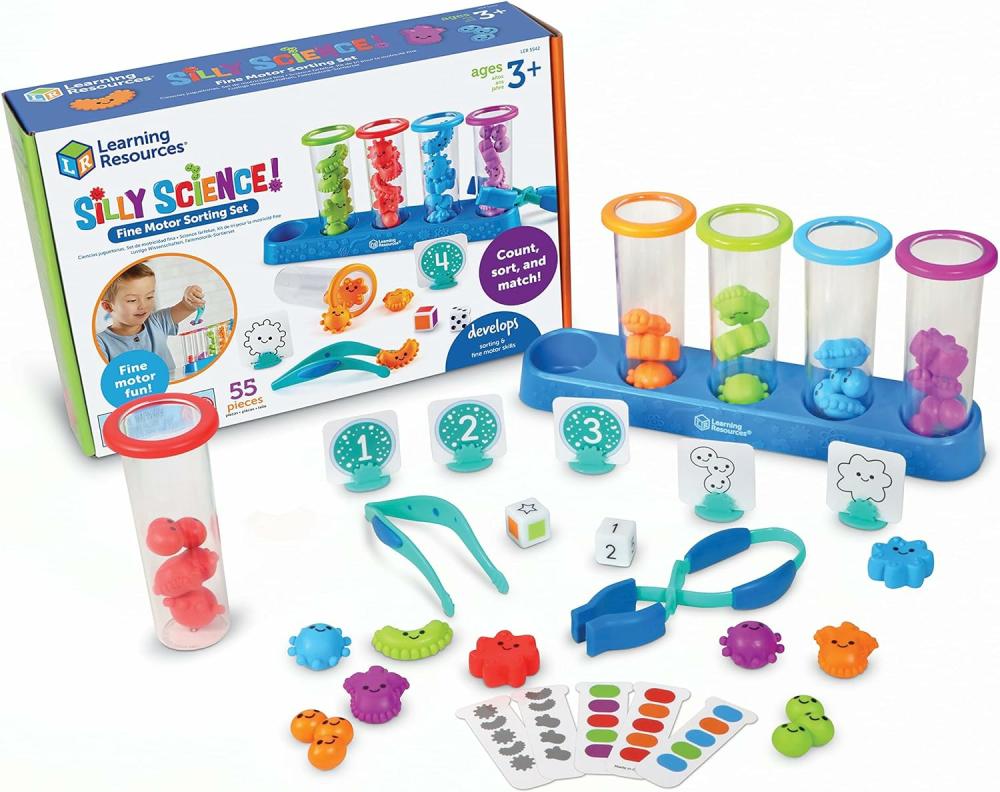 Jouets de tri et d’empilage  | Ensemble de tri de motricité fine Silly Science – Jouets STEM pour enfants – Jouet éducatif – Compétences de motricité fine en maternelle – Manipulables pour la pré-école – 55 pièces – Âge 3+ – Cadeaux pour garçons et filles – Taille moyenne