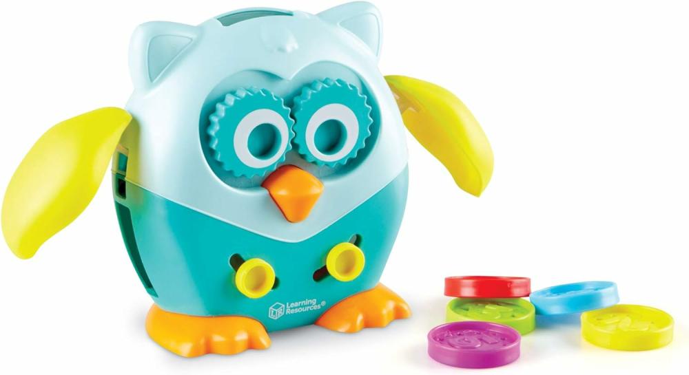 Jouets de tri et d’empilage  | Hoot le hibou des habiletés motrices fines – Développement des couleurs, des formes et des chiffres – 6 pièces – À partir de 18 mois +