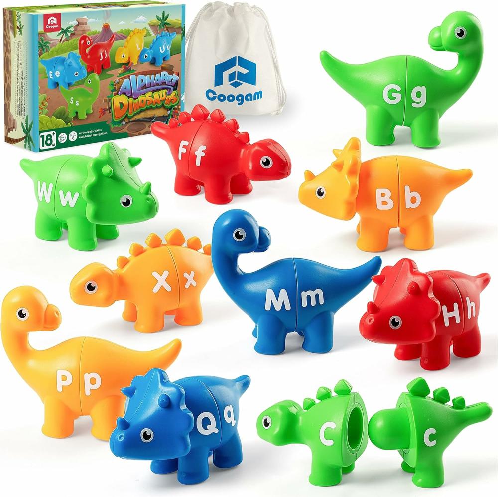 Jouets de tri et d’empilage  | Jeu de Correspondance de Lettres – Jouet de Motricité Fine – 26 Pcs Jeu de Correspondance de l’Alphabet Dinosaure Abc Recto Verso avec Lettres Majuscules et Minuscules – Jouets Éducatifs Montessori pour la Petite Enfance