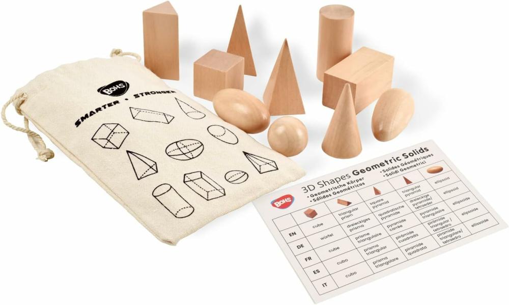 Jouets de tri et d’empilage  | Jeu de devinettes des solides géométriques – Ensemble miniature de formes 3D – Jouets Montessori en bois – À partir de 3 ans