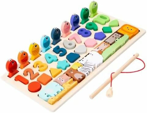 Jouets de tri et d’empilage  | Jeu de pêche en bois Montessori et puzzle de correspondance de formes – Un jouet éducatif pour le développement des compétences motrices fines pour bébés et tout-petits.