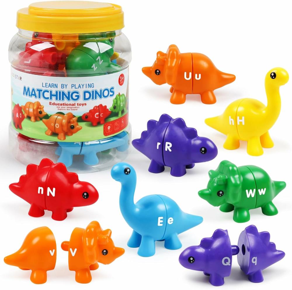 Jouets de tri et d’empilage  | Jeux éducatifs de dinosaures à compter les lettres assorties avec alphabet ABC double face pour l’apprentissage préscolaire, tri sensoriel, lettres majuscules et minuscules, ensembles Montessori pour enfants de 3 ans et plus.