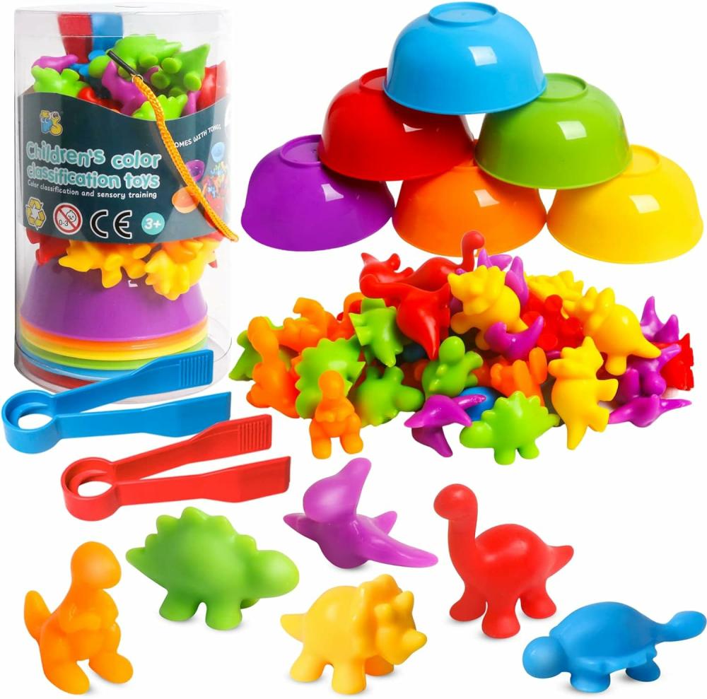 Jouets de tri et d’empilage  | Jeux de correspondance de jouets dinosaures avec bols de tri – Jouets de tri pour tout-petits – Activités d’apprentissage préscolaire pour les mathématiques – Jouets sensoriels Montessori pour le développement des compétences motrices fines – Pour les garçons et les filles de 3 à 5 ans.