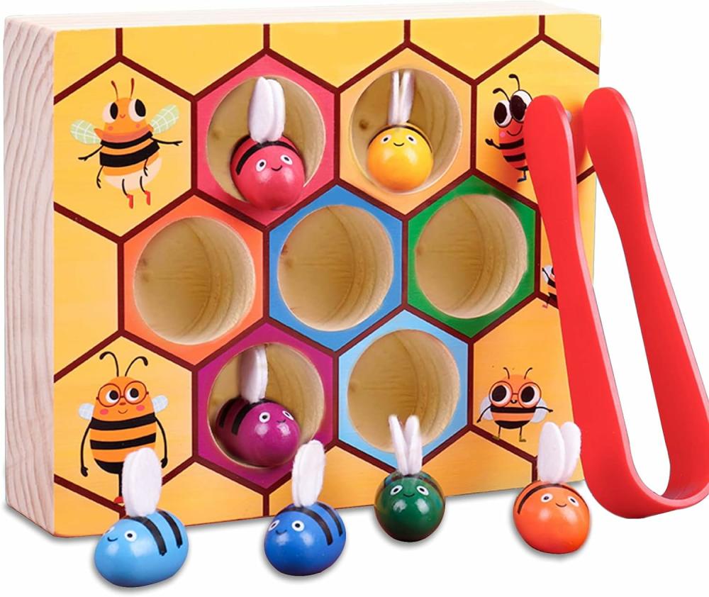 Jouets de tri et d’empilage  | Jouet de motricité fine pour tout-petits – Jeu d’association Abeille à Ruche – Jouet Montessori en bois de tri de couleurs – Jouets éducatifs pour la préscolaire – Cadeau pour tout-petits de 2 à 3 ans