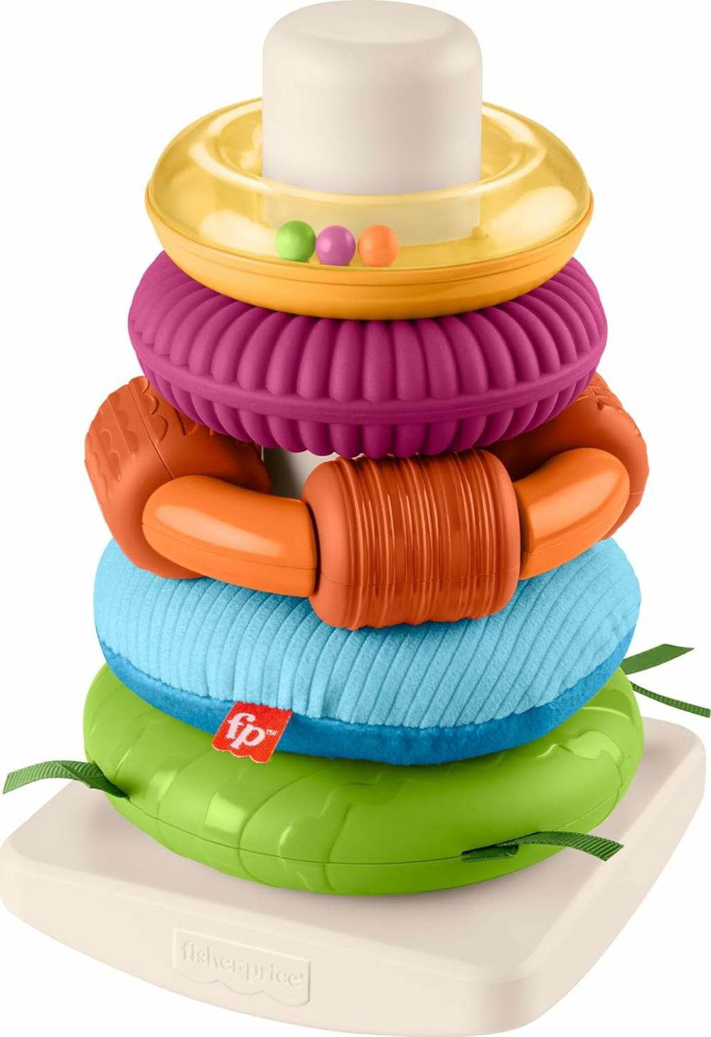 Jouets de tri et d’empilage  | Jouet d’empilage sensoriel Rock-A-Stack avec activités de motricité fine sur une base bascule pour nourrissons de 6 mois et plus