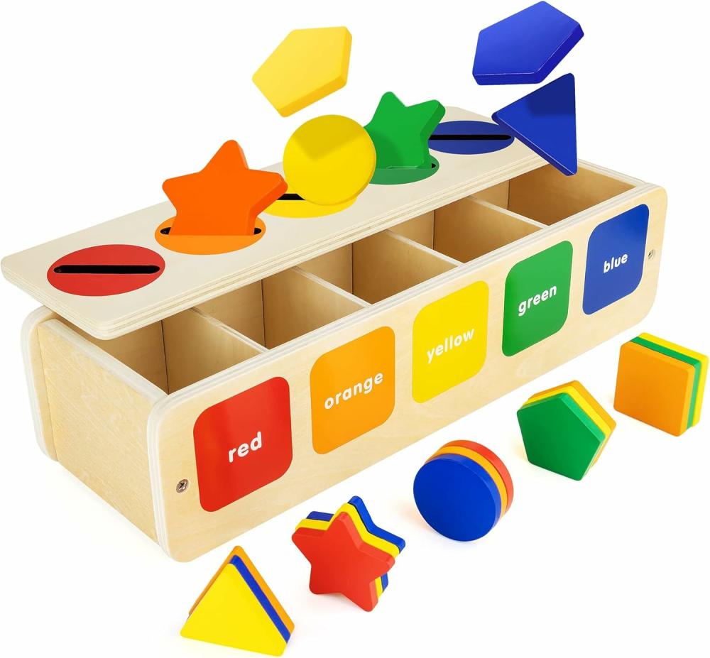 Jouets de tri et d’empilage  | Jouet en bois Montessori pour enfants de 1 à 2 ans – Jouet de tri des formes et des couleurs pour tout-petits de 1 à 3 ans – Jouet d’appariement des formes et des couleurs avec boîte – Jouets d’apprentissage sensoriel préscolaire pour garçons et filles de 1 à 3 ans – Idées de cadeaux.