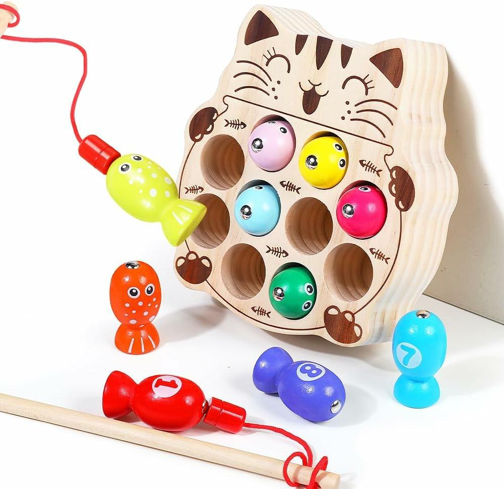 Jouets de tri et d’empilage  | Jouet Montessori en Bois Jeu de Pêche pour Enfants de 1 à 3 Ans – Activité Éducative de Coordination Main-Œil pour les Tout-Petits – Jouet d’Apprentissage pour Filles et Garçons.