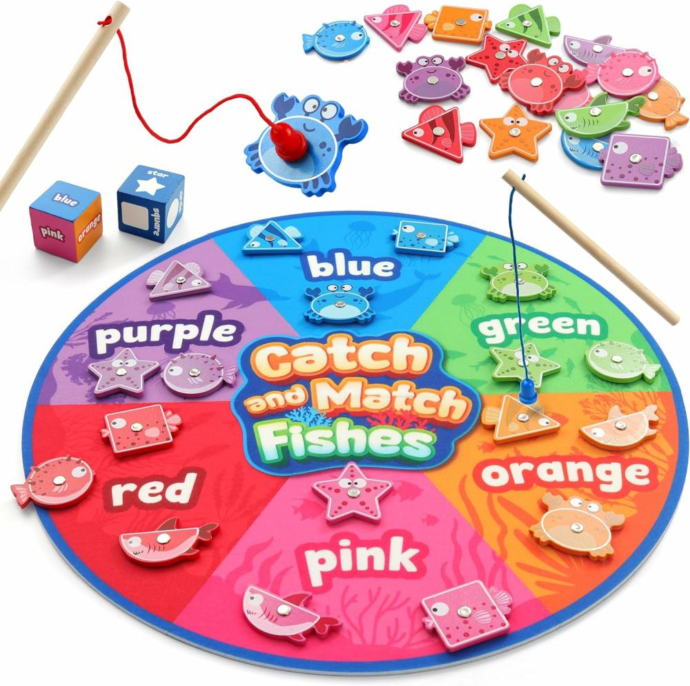 Jouets de tri et d’empilage  | Jouet Montessori pour tout-petits – Jeu de pêche magnétique en bois pour le développement des compétences motrices fines – Tri de couleurs et de formes pour enfants de 1 à 5 ans – Cadeau éducatif pour la maternelle pour filles et garçons.