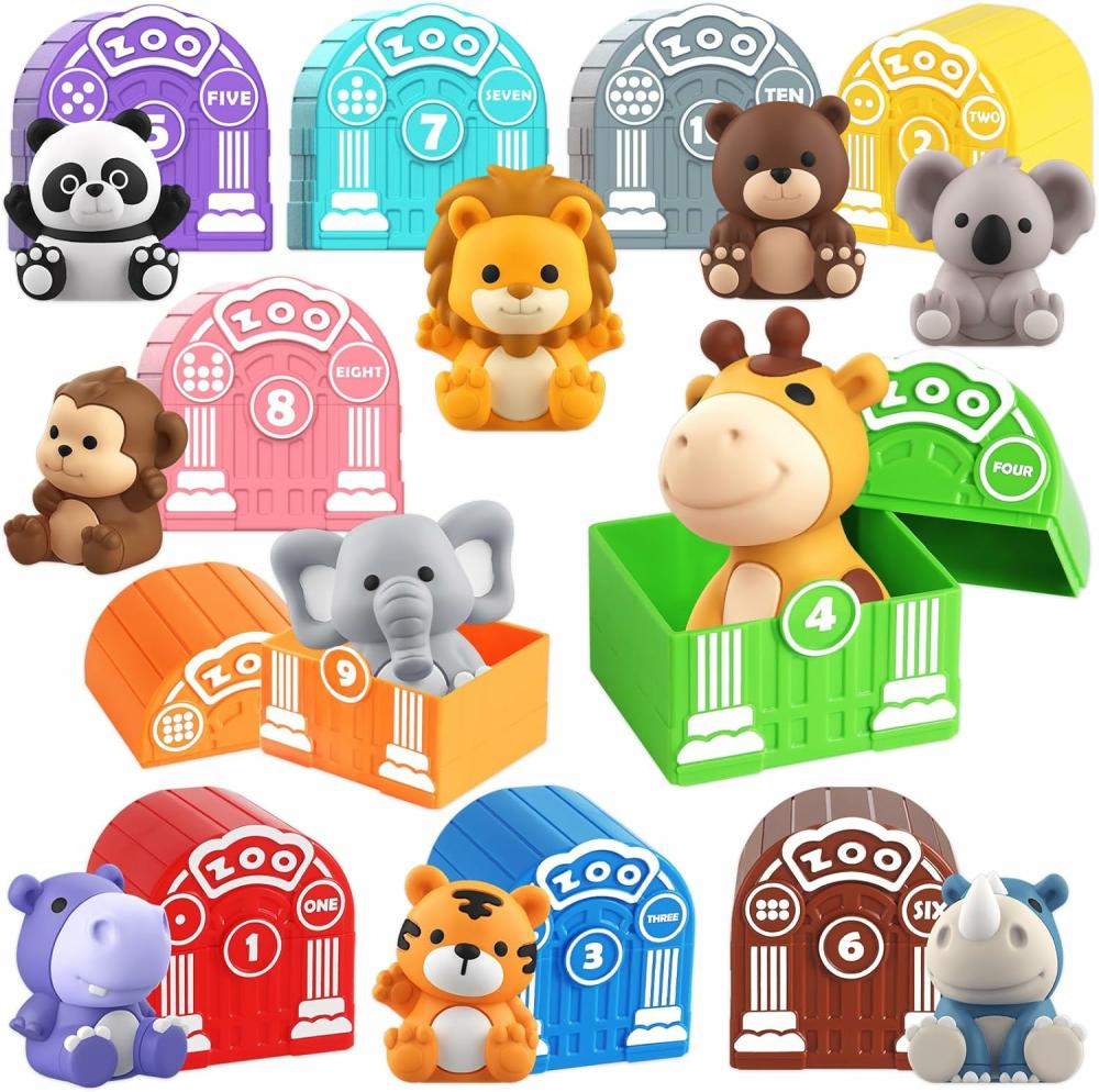 Jouets de tri et d’empilage  | Jouet pour tout-petits de 1 à 3 ans – Jouet éducatif pour enfants avec 20 pièces d’animaux de safari – Jouet Montessori pour les enfants – Jouet de Pâques avec 10 animaux et 10 maisons pour bébés garçons et filles.