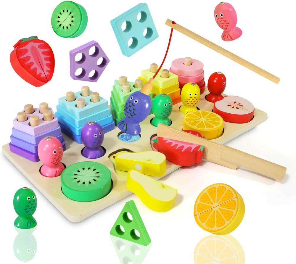 Jouets de tri et d’empilage  | Jouets éducatifs en bois Montessori pour tout-petits de 1 à 3 ans, jouets de tri de formes, jeux de pêche, cadeaux d’anniversaire pour bébés de 1 à 3 ans, jouets d’apprentissage préscolaire pour développer les compétences motrices fines.