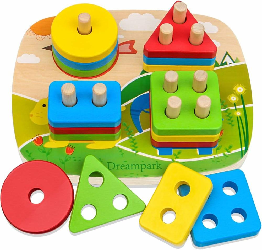 Jouets de tri et d’empilage  | Jouets éducatifs Montessori pour tout-petits : Jouets Montessori pour garçons et filles de 1 à 3 ans, cadeaux d’anniversaire. Jouets pour tout-petits de 1 à 2 ans, blocs en bois empilables et triables, planche géométrique pour enfants et bébés.