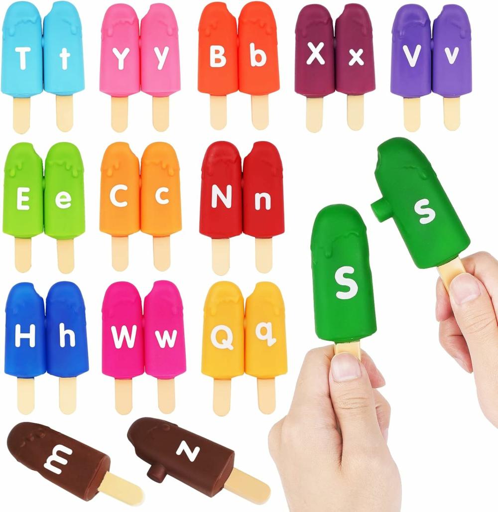 Jouets de tri et d’empilage  | Jouets d’apprentissage des lettres de l’alphabet pour tout-petits, 26 pièces de lettres ABC recto verso, jeu de correspondance des lettres en forme de popsicle, tri de couleurs, reconnaissance, compétences motrices fines, jouets Montessori pour enfants d’âge préscolaire.