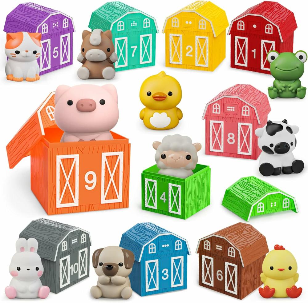 Jouets de tri et d’empilage  | Jouets d’apprentissage en grange pour tout-petits de 1 à 3 ans – 20 marionnettes d’animaux de ferme pour enfants – Ensemble Montessori de comptage, d’appariement et de tri des couleurs – Cadeau de Noël ou d’anniversaire pour les bébés garçons et filles.