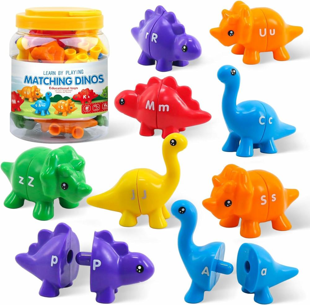 Jouets de tri et d’empilage  | Jouets d’apprentissage Montessori pour tout-petits de 1 à 3 ans – Jeu de correspondance des lettres – Jouet de motricité fine – Ensemble double face de 26 pièces – Jeux de l’alphabet ABC avec dinosaures pour enfants de 3 à 5 ans – Ensemble d’apprentissage de l’alphabet avec dinosaures pour la maternelle.