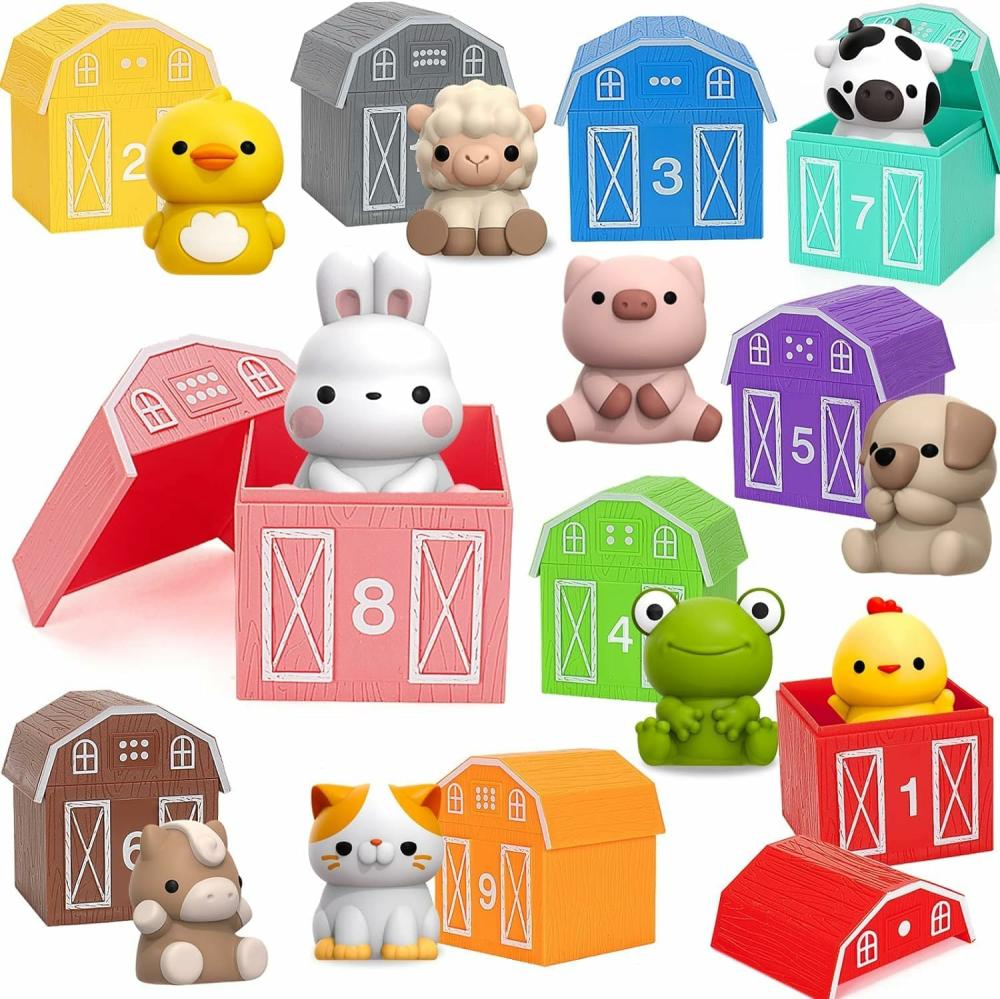 Jouets de tri et d’empilage  | Jouets d’apprentissage pour les tout-petits de 1, 2 et 3 ans – 20 pièces de jouets d’animaux de la ferme Montessori pour le comptage, l’appariement et le tri – Jeux de motricité fine – Cadeau de Noël, d’anniversaire ou de Pâques pour les bébés garçons et filles de 12 à 18 mois.