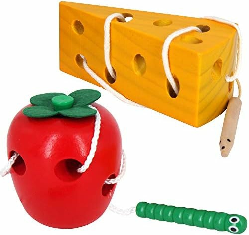 Jouets de tri et d’empilage  | Jouets de développement précoce – Jouets en bois à enfiler – Activité Montessori – Chenilles mangeant des pommes et jouets en fromage pour enfants – Jouets éducatifs en bois, puzzles en blocs pour l’apprentissage des tout-petits, garçons et filles.