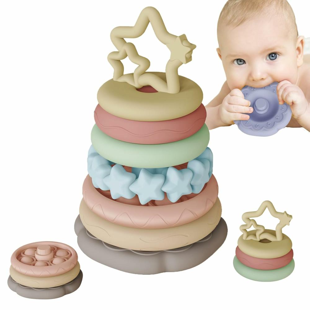 Jouets de tri et d’empilage  | Jouets de dentition sensoriels pour bébés, jouets de bagues empilables pour enfants de 1 à 2 ans, ensemble de 7 pièces de jouets de dentition pour filles et garçons, cadeaux de naissance, essentiels pour nouveau-nés de 6 à 12-18 mois, jouets Montessori pour le développement des nourrissons.