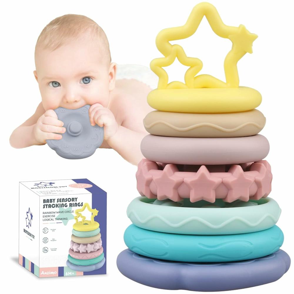 Jouets de tri et d’empilage  | Jouets de dentition sensoriels pour bébés – Jouets Montessori pour bébés – Cadeaux pour nouveau-nés garçons et filles de 6, 9, 12 et 18 mois – Anneaux empilables jouets de bain – Jouets éducatifs pour tout-petits