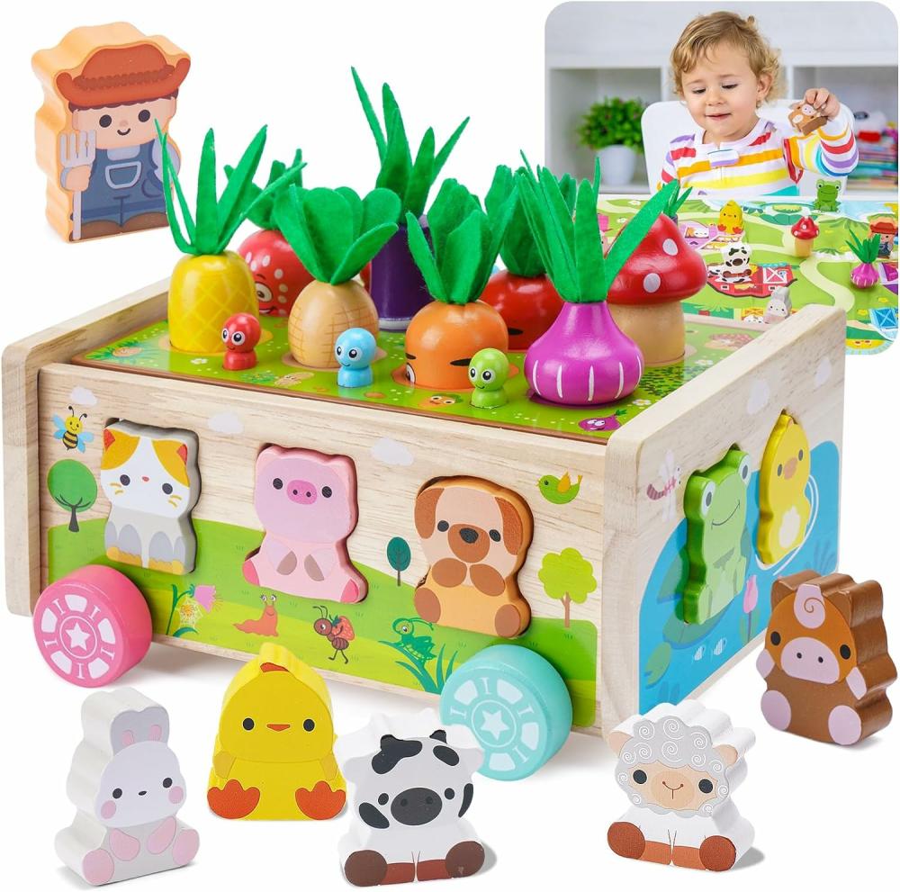 Jouets de tri et d’empilage  | Jouets de ferme en bois Montessori pour tout-petits | Jouet pour bébés de 12 à 18 mois avec carte de jeu pour garçons et filles de 1 à 3 ans | Cadeaux pour le premier anniversaire pour les enfants de 1 à 2 ans | Jouets éducatifs en bois pour développer les compétences motrices fines