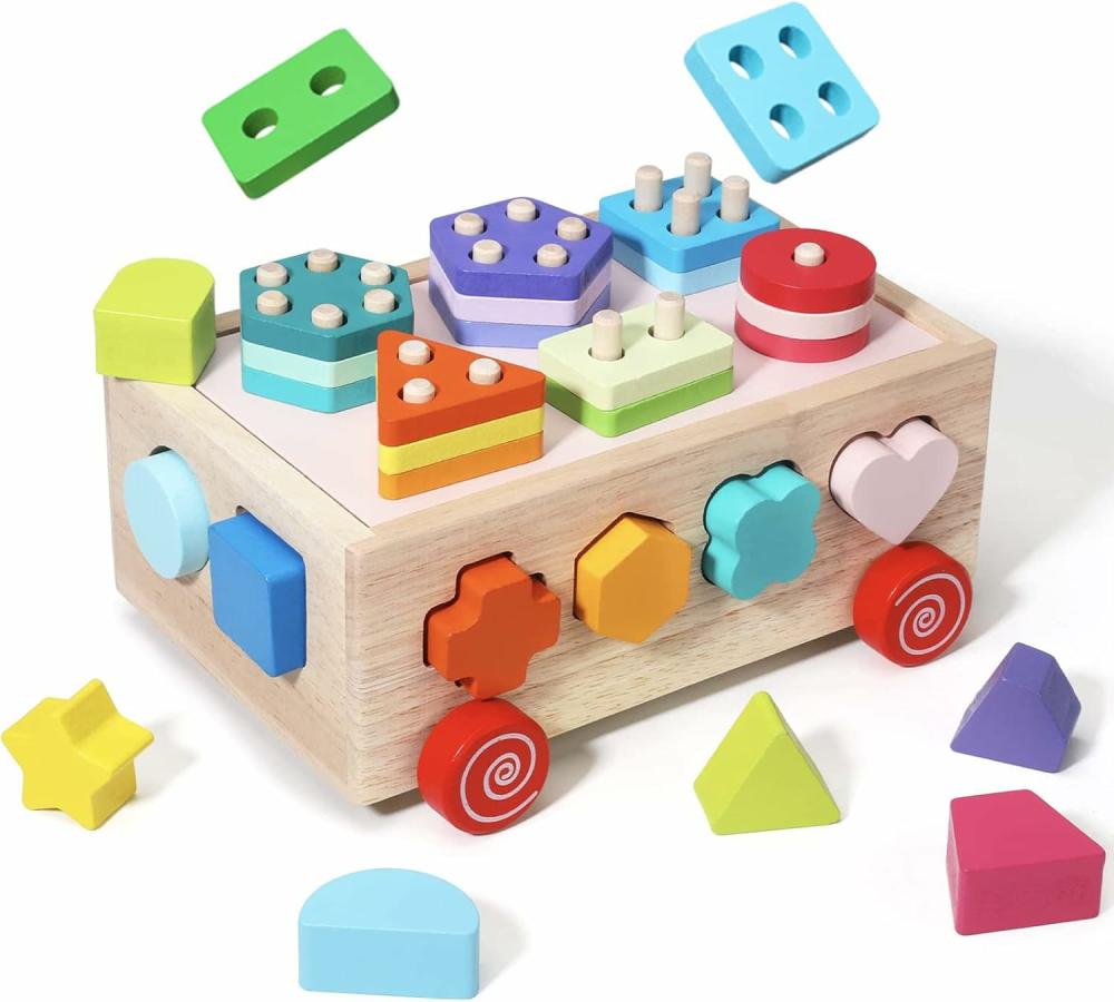 Jouets de tri et d’empilage  | Jouets de tri de formes pour tout-petits de 1 à 3 ans – Jouets empilables Montessori pour garçons et filles de 1 à 3 ans – Blocs empilables en bois, jouets éducatifs pour bébés – Cadeaux d’anniversaire pour garçons et filles