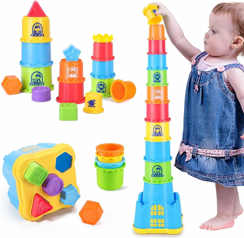 Jouets de tri et d’empilage  | Jouets d’empilage pour bébés, tasses d’emboîtement pour tout-petits, blocs empilables pour nourrissons, jeu de tri pour enfants avec trieur de formes pour le bain de sable, cadeau d’anniversaire pour garçons et filles de 12, 18, 24 mois, 1, 2, 3 ans.