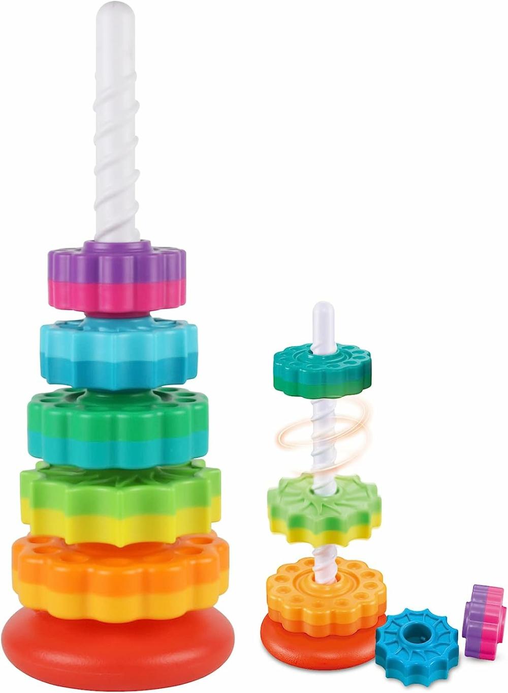 Jouets de tri et d’empilage  | Jouets d’empilage rotatifs pour bébés de 1 à 3 ans – Empileur d’anneaux arc-en-ciel Montessori pour bébés de 6 à 12 mois – Cadeaux de Noël et d’anniversaire pour garçons et filles d’un an – Jouet sensoriel d’apprentissage pour l’autisme.