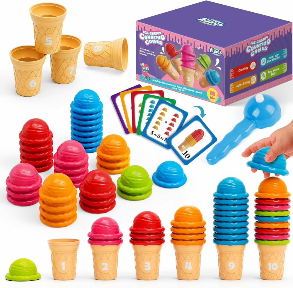 Jouets de tri et d’empilage  | Jouets empilables de comptage de crème glacée et de tri de couleurs pour tout-petits – Activités d’apprentissage Montessori pour préscolaire et jardin d’enfants, manipulations mathématiques, jeux mathématiques éducatifs, jouets pour développer les compétences motrices fines.