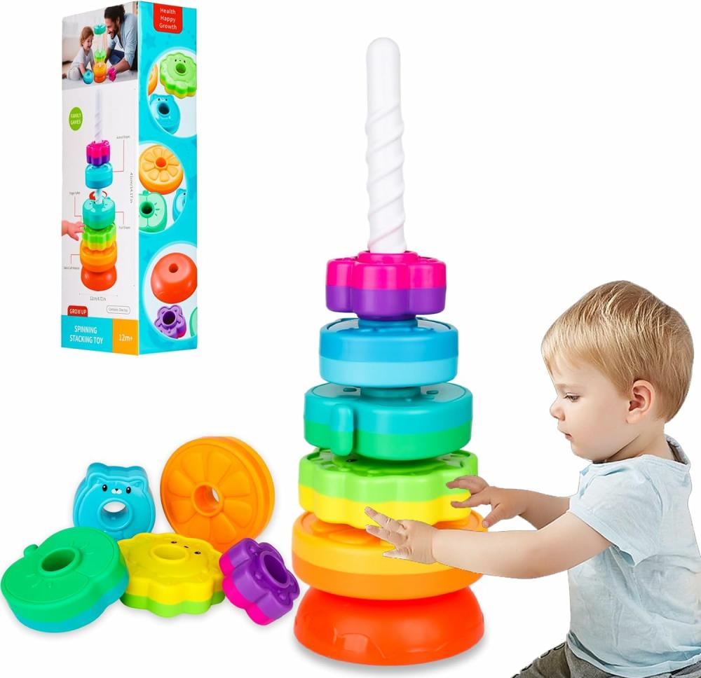 Jouets de tri et d’empilage  | Jouets empilables tournants pour bébés de 12 mois et plus, jouets empilables en anneaux pour tout-petits de 1 à 3 ans, jouets Montessori, jouets éducatifs d’apprentissage sensoriel pour enfants, cadeau de Pâques, de Noël ou d’anniversaire pour bébé.