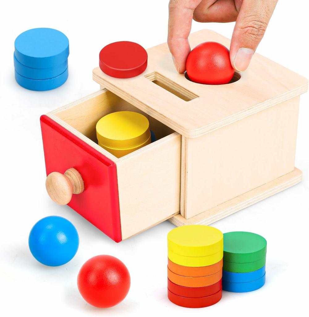 Jouets de tri et d’empilage  | Jouets Montessori Boîte de Permanence des Objets Jouets 2-en-1 Boîte à Boules en Bois & Boîte à Pièces Jouets Montessori pour Bébés de 6 à 12 Mois Jouets en Bois pour Bébé de 1 an et plus Jouets de Développement Cadeaux pour Tout-Petits