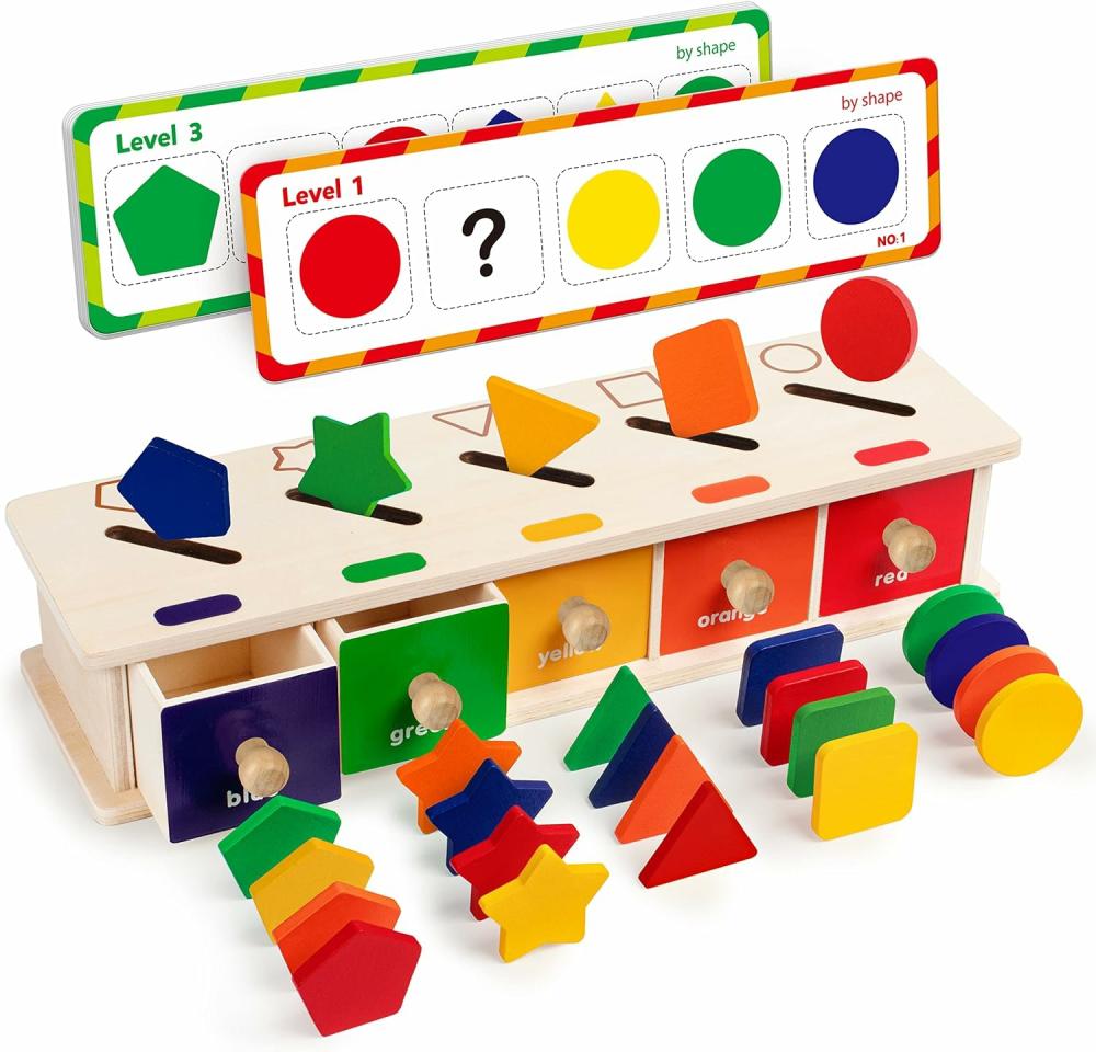 Jouets de tri et d’empilage  | Jouets Montessori – Boîte de tri en bois de couleurs et de formes – Jeu de blocs géométriques – Jouet éducatif d’apprentissage précoce – Cadeau pour bébés et tout-petits de 3 à 5 ans