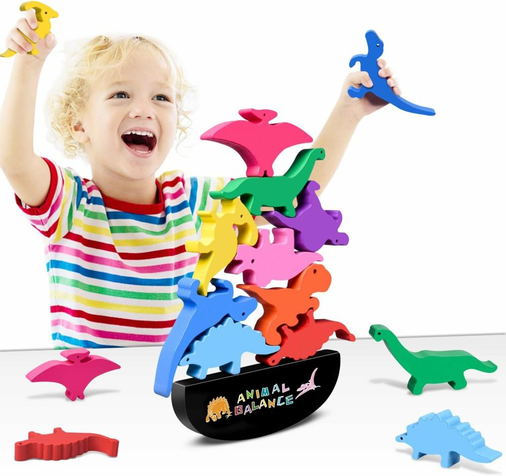 Jouets de tri et d’empilage  | Jouets Montessori Dinosaure pour garçons de 2 à 4 ans – Jouets en bois à empiler des dinosaures pour enfants de 2 à 4 ans, ensembles de blocs d’équilibre pour tout-petits.