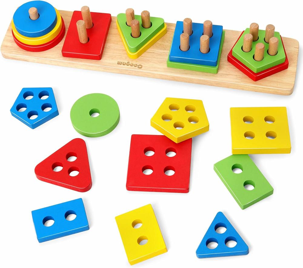 Jouets de tri et d’empilage  | Jouets Montessori en bois de tri et d’empilage – Blocs de reconnaissance des formes et des couleurs – Puzzle d’appariement – Empileur géométrique – Puzzles éducatifs précoces pour garçons et filles de plusieurs années.