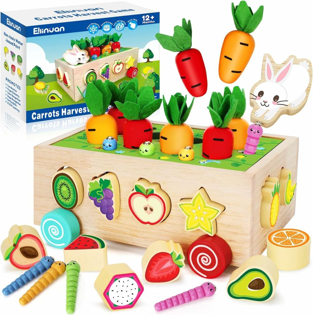 Jouets de tri et d’empilage  | Jouets Montessori en bois pour bébés filles et garçons de 1 à 3 ans, jouets de tri de formes en bois, cadeaux pour tout-petits, apprentissage des compétences motrices fines, jeu de récolte de carottes, jouets éducatifs pour enfants.