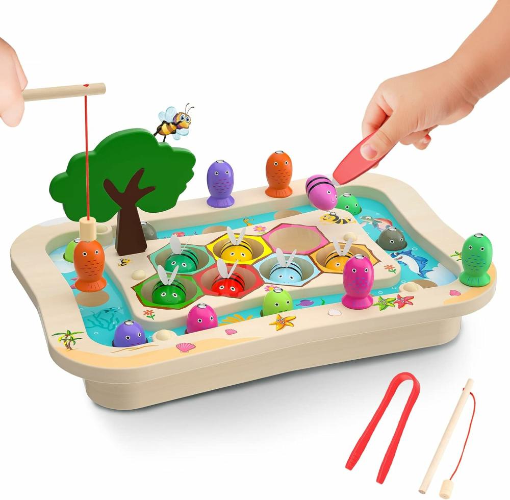 Jouets de tri et d’empilage  | Jouets Montessori en bois pour enfants de 2, 3 et 4 ans – Jouets éducatifs pour tout-petits – Jeu de pêche magnétique – Jouets de tri de couleurs abeille – Jouets pour développer les compétences motrices fines – Cadeaux pour garçons et filles de 2, 3 et 4 ans.