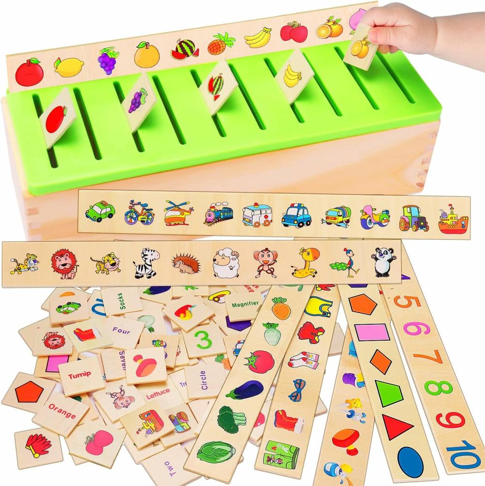 Jouets de tri et d’empilage  | Jouets Montessori en bois pour tout-petits de 1 à 4 ans – Boîte de tri et d’appariement des couleurs et des formes – Activités d’apprentissage préscolaire – Bacs sensoriels – Puzzles pour tout-petits de 1 à 3 ans – Cadeaux d’anniversaire pour garçons et filles.