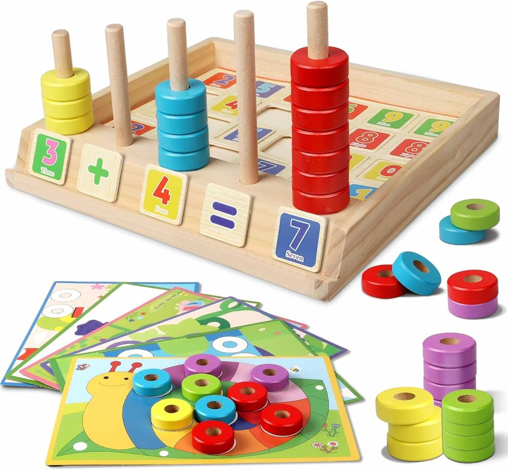 Jouets de tri et d’empilage  | Jouets Montessori en Mathématiques – Blocs de Numéros en Bois pour Enfants – Jouet Éducatif pour l’Apprentissage en Maternelle – Indispensables pour la Salle de Classe de Préscolaire – Jouet Puzzle de Comptage STEM – Cadeau pour Enfant de 3 à 6 Ans