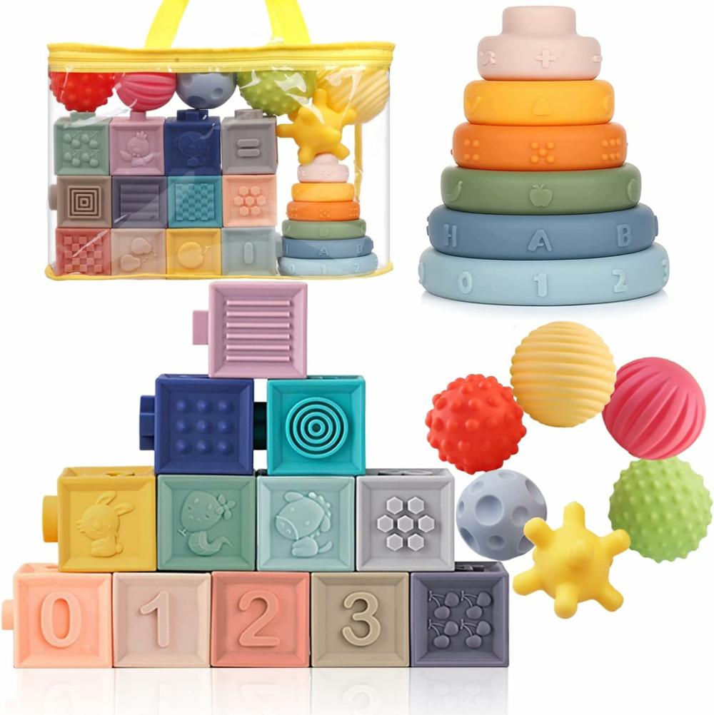 Jouets de tri et d’empilage  | Jouets Montessori : ensembles de blocs de construction empilables souples, anneaux et balles 3 en 1 pour bébés de 6 à 12 mois. Jouets sensoriels pour tout-petits de 1 à 3 ans, jouets de dentition et de bain pour nourrissons, jouet d’apprentissage.