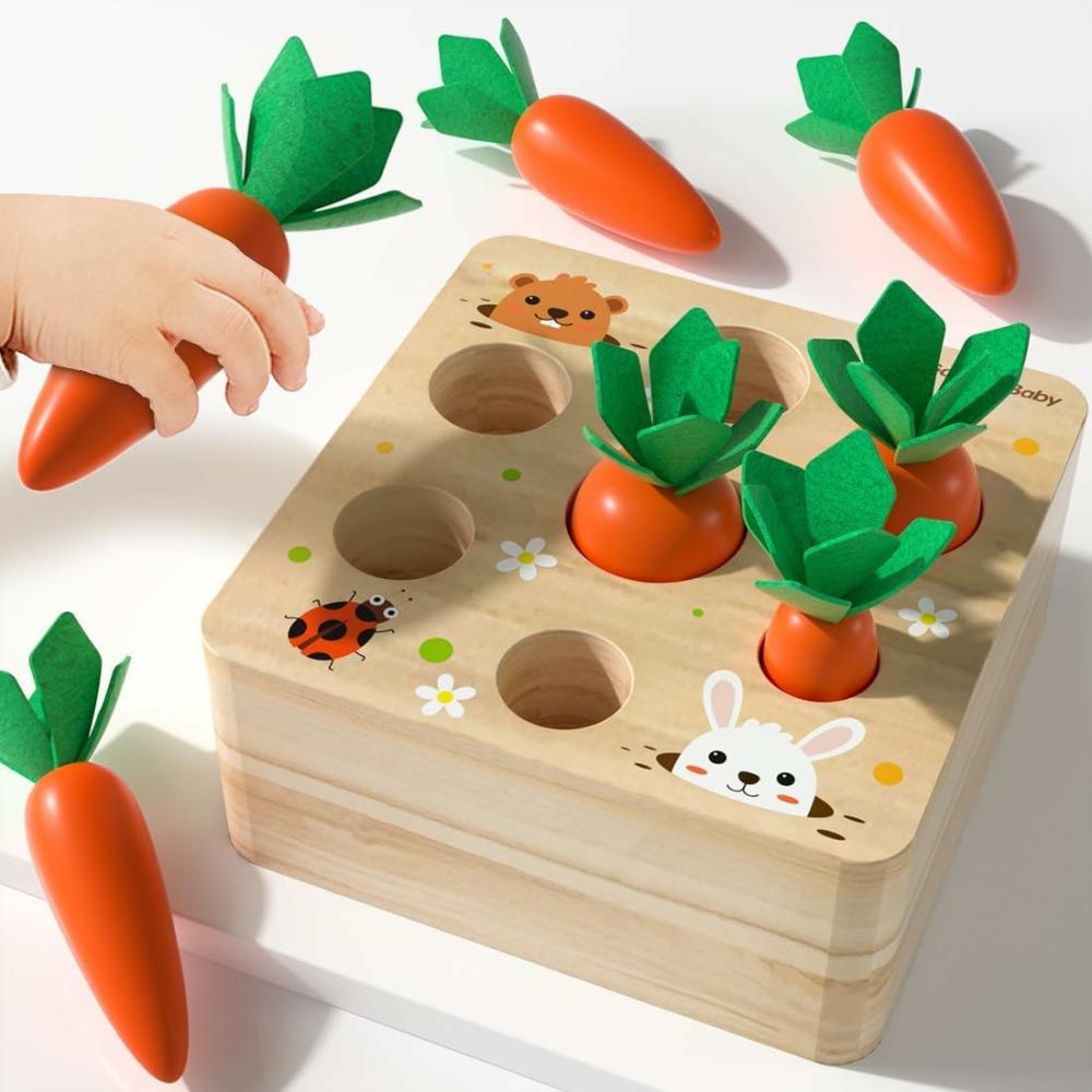 Jouets de tri et d’empilage  | Jouets Montessori pour bébés – Apprentissage préscolaire – Blocs de construction à emboîter – Jouet éducatif de récolte de légumes carottes pour tout-petits – Puzzle de tri et d’association de tailles et de formes.